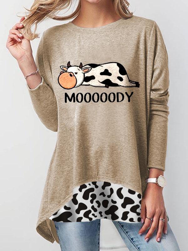 Women's Cow Print Crew Neck Sweatshirt