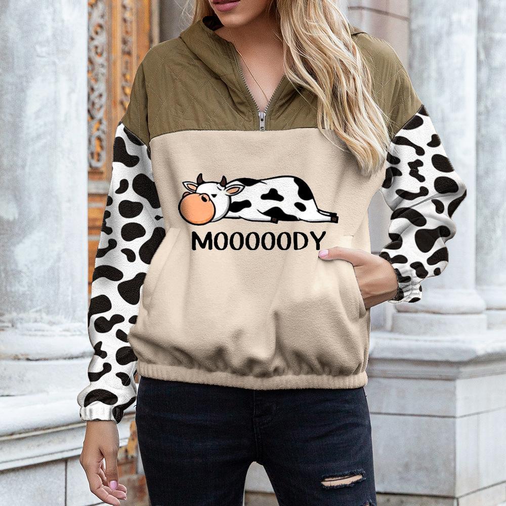 Women's Cow Print Crew Neck Sweatshirt