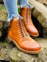 Load image into Gallery viewer, Ladies Round Toe Lace Flat Heel Martin Boots
