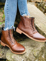 Load image into Gallery viewer, Ladies Round Toe Lace Flat Heel Martin Boots
