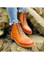 Load image into Gallery viewer, Ladies Round Toe Lace Flat Heel Martin Boots
