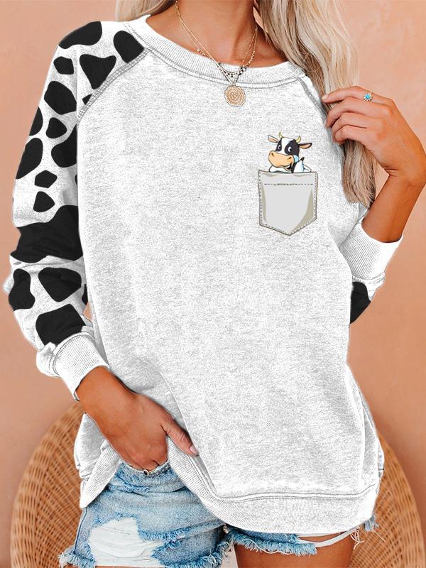 Women's Cow Pocket Print Sweatshirt