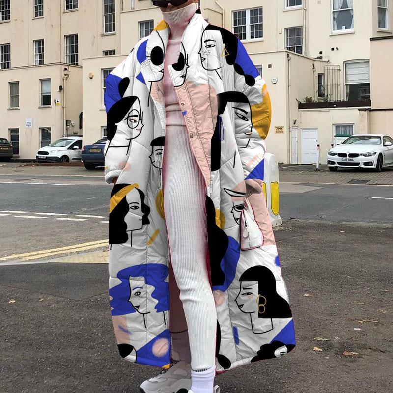 Women's long printed cotton-padded coat