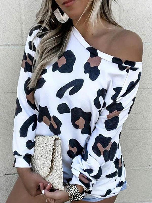Women's Cow Graffiti Print Off Shoulder Casual Sweatshirt