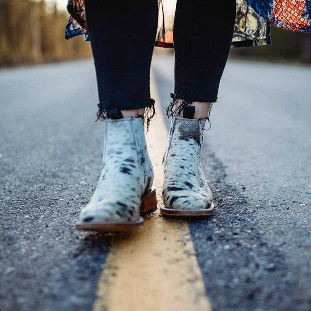 Women Cute Cow Pattern Ankle Boots Cowgirl Boots