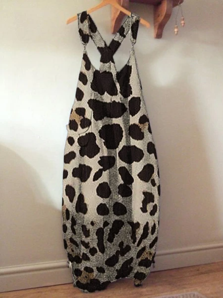 Ladies Loose Leopard Print Cow Print Jumpsuit Overalls