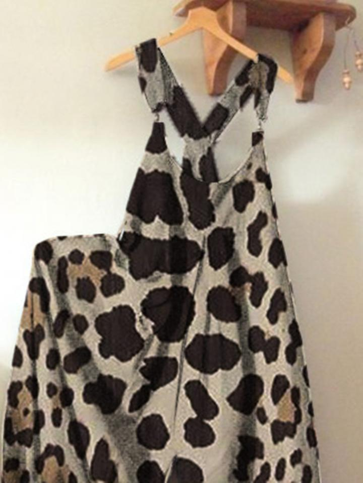 Ladies Loose Leopard Print Cow Print Jumpsuit Overalls