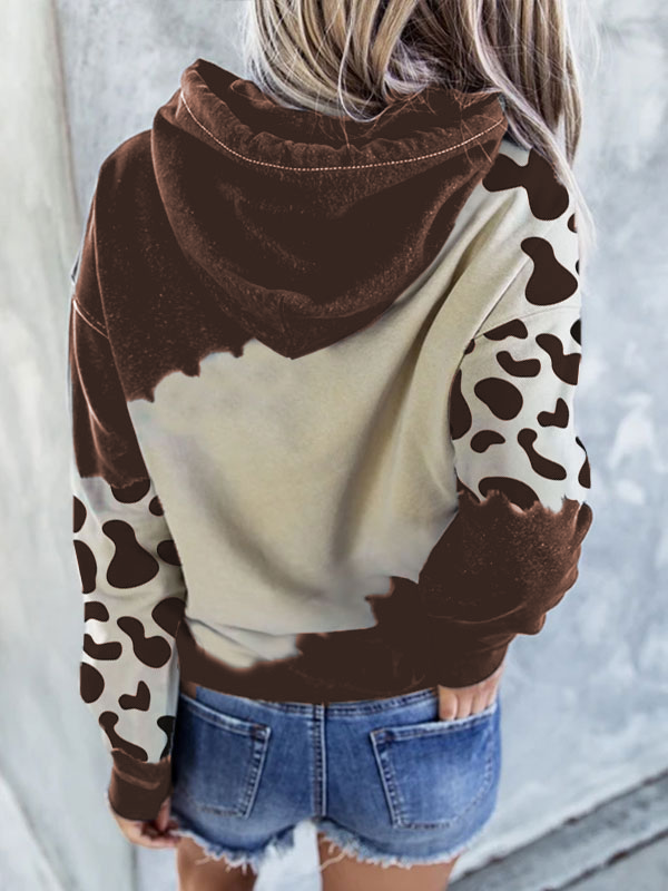 Ladies' current mood cow print stitching sweatshirt