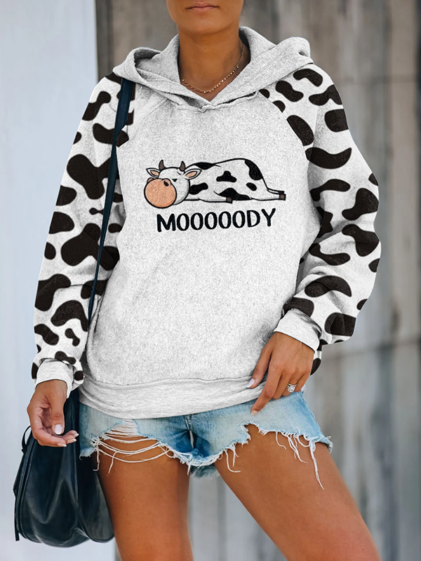 Ladies cow print stitching hoodie sweatshirt