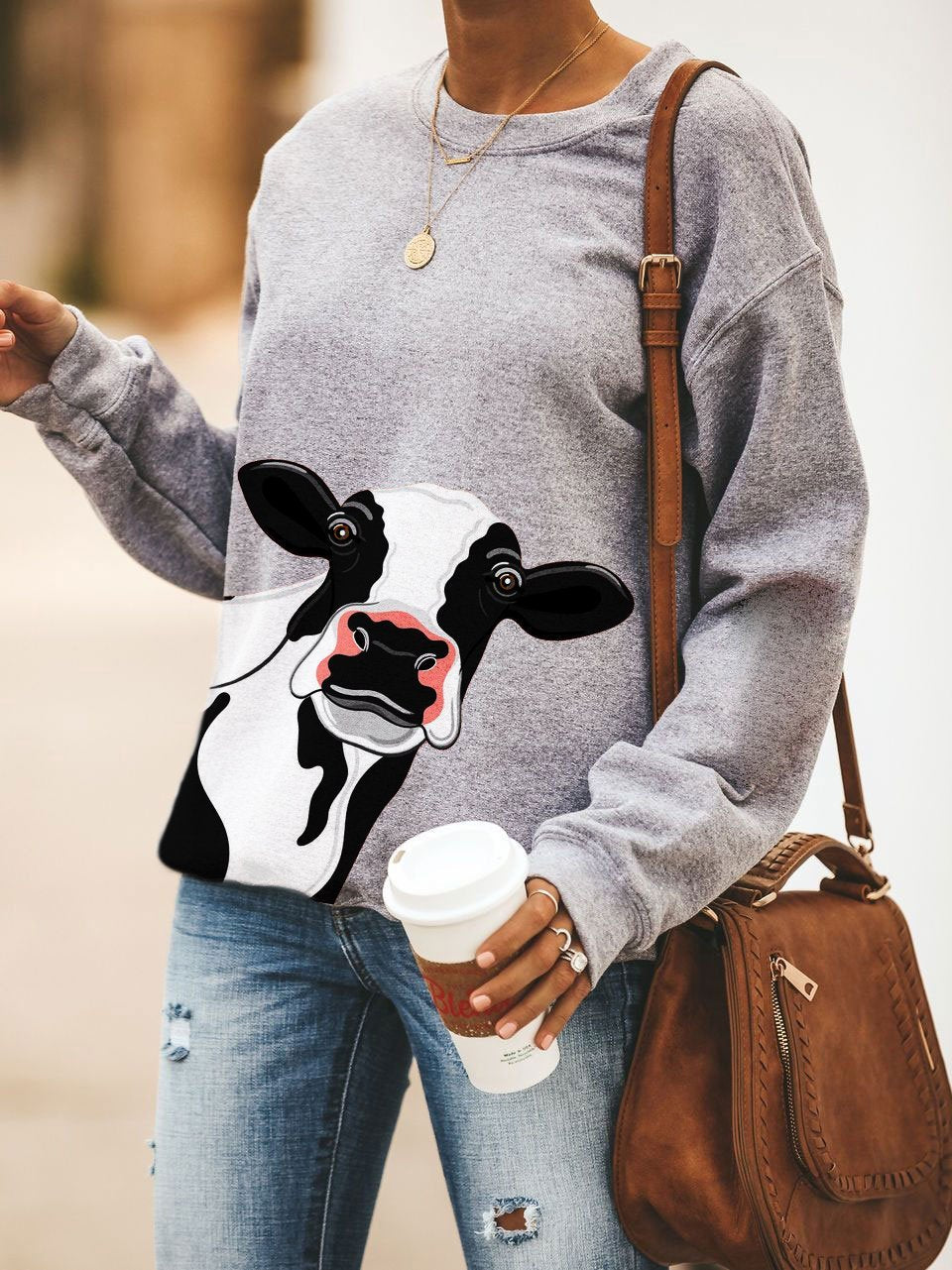 Women's Casual Daily Cow Print Sweatshirt