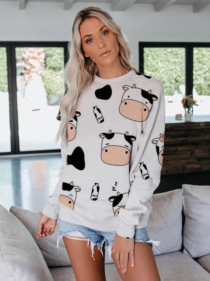 Women's Comfortable Daily Cow Print Sweatshirt