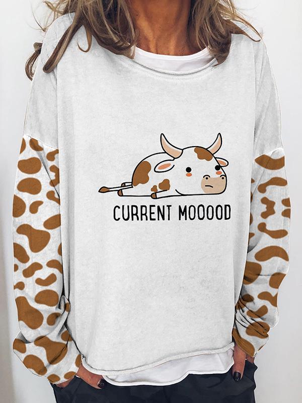 Ladies Current Mooood cow print stitching long-sleeved sweatshirt