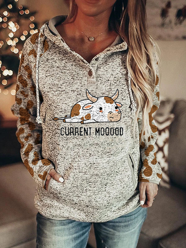 Ladies Current Mooood cow print stitching long-sleeved sweatshirt