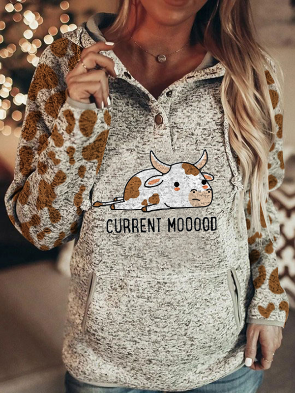 Ladies Current Mooood cow print stitching long-sleeved sweatshirt