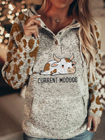 Load image into Gallery viewer, Ladies Current Mooood cow print stitching long-sleeved sweatshirt
