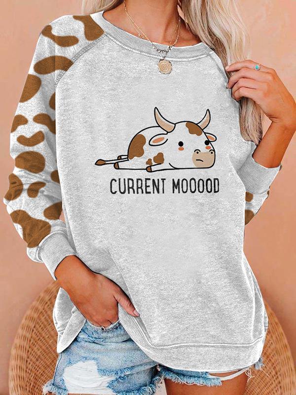 Ladies Current Mooood cow print stitching sweatshirt