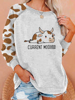 Load image into Gallery viewer, Ladies Current Mooood cow print stitching sweatshirt
