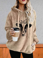 Load image into Gallery viewer, Ladies Top Cow Sweatshirt Fashion Hooded Round Neck Fleece Top
