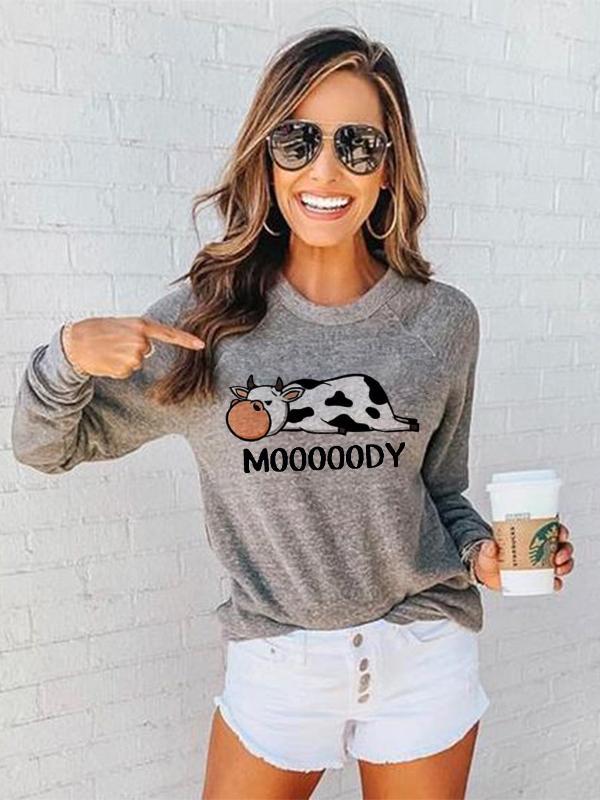 Women's Comfortable Round Neck Cow Print T-shirt