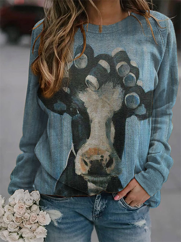Women's Cow Print Cozy Sweatshirt