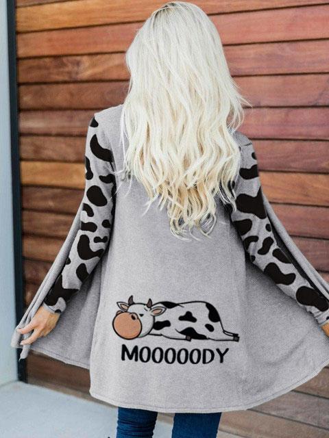 Ladies MOOOOODY Cow Print Cardigan