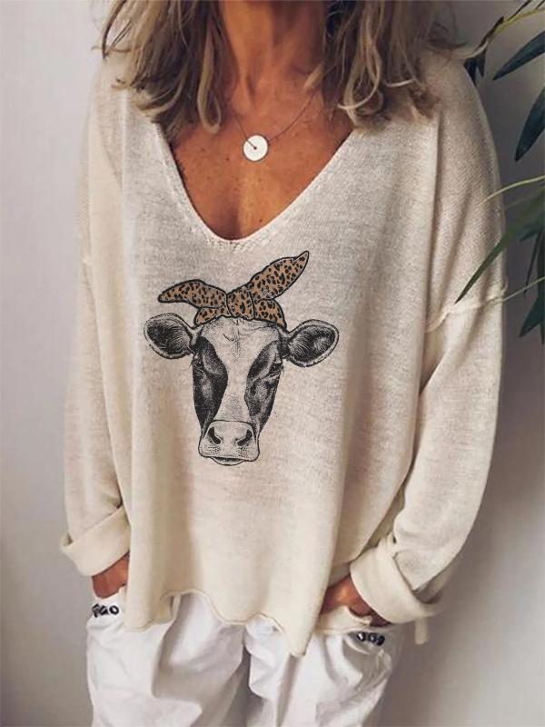 Women's Vintage Cow Print Sweatshirt