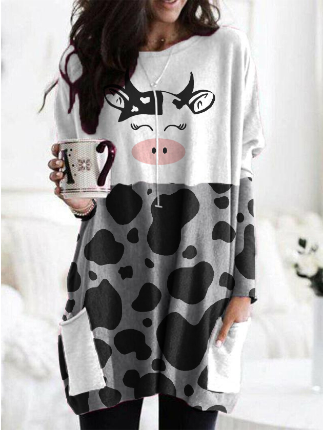 Ladies Cow Print Sweatshirt