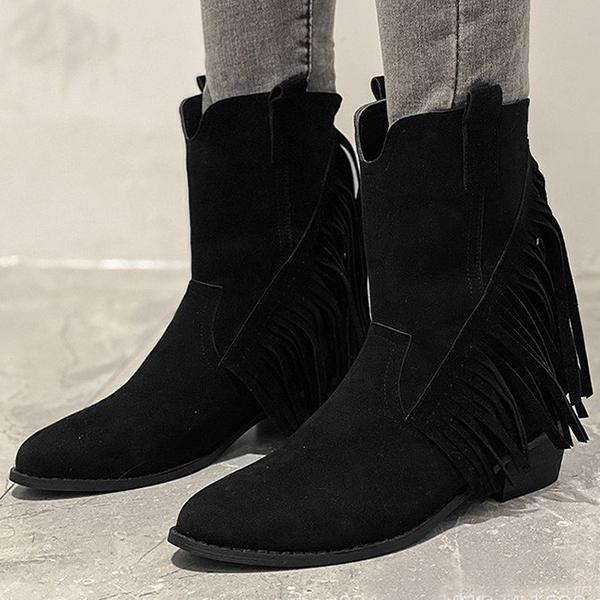 Women's Retro Fringed Mid-heel Platform Martin Boots