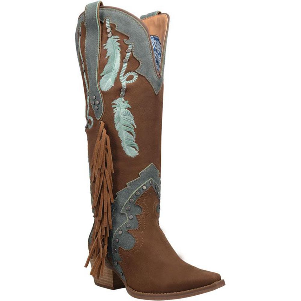 Women Feather Embroidery Western Boots Cowgirl Boots