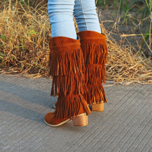 Women's Retro Fringed Thick Heel Boots