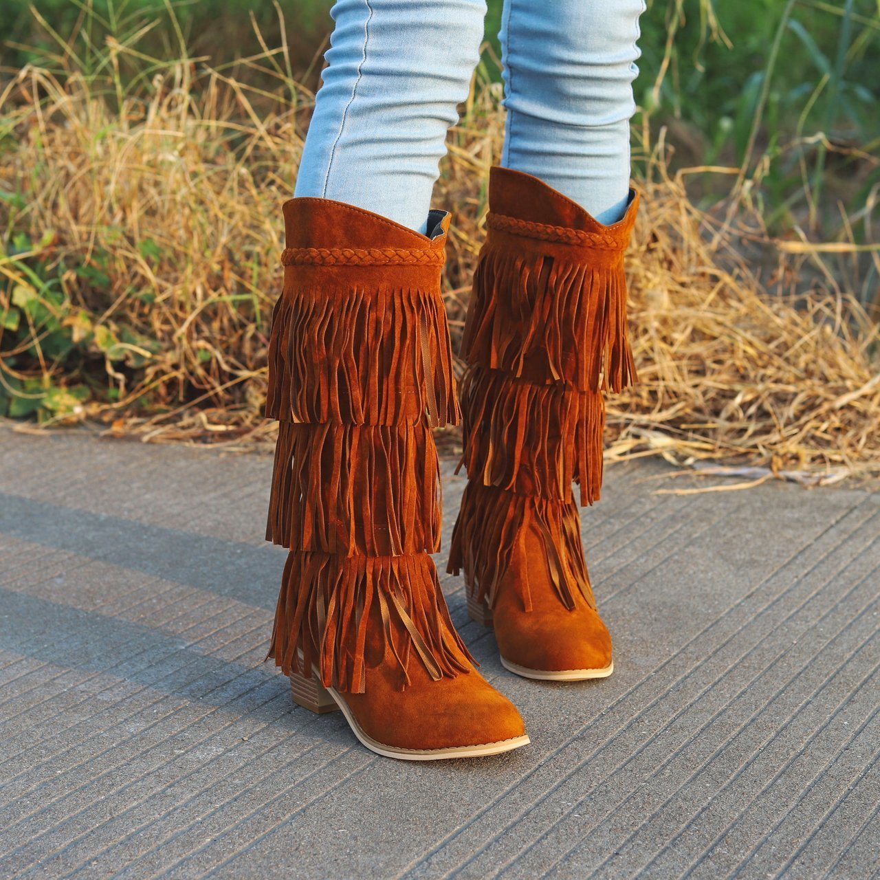 Women's Retro Fringed Thick Heel Boots