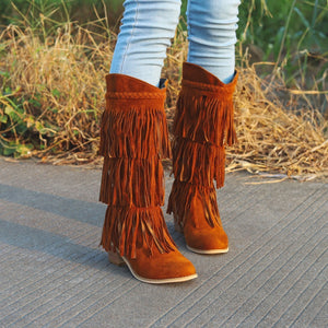 Women's Retro Fringed Thick Heel Boots