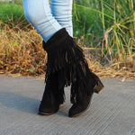 Load image into Gallery viewer, Women&#39;s Retro Fringed Thick Heel Boots
