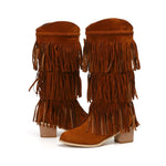 Load image into Gallery viewer, Women&#39;s Retro Fringed Thick Heel Boots
