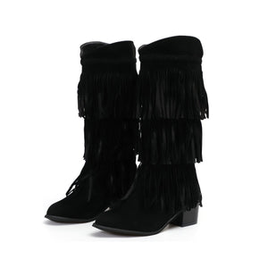 Women's Retro Fringed Thick Heel Boots