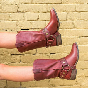 Women Detachable Belt Cowboy Boots——Two Ways To Wear