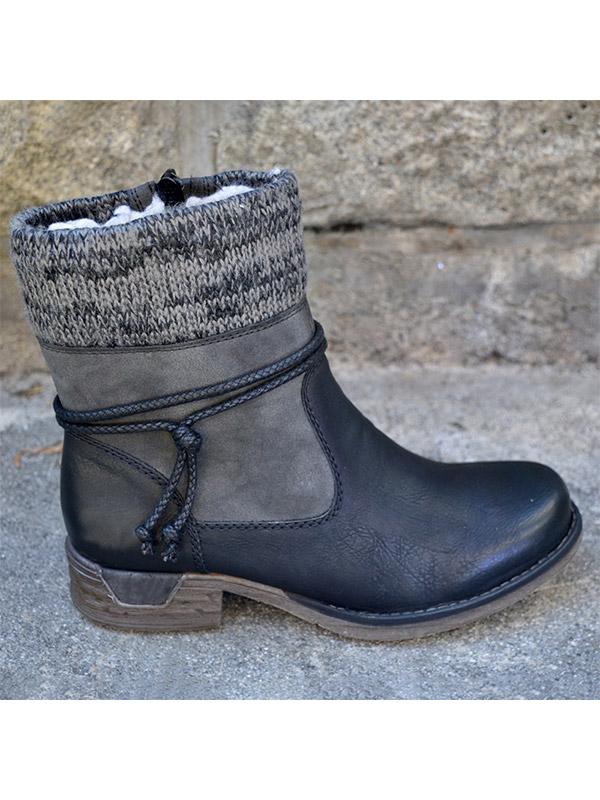 Ladies retro plus wool stitching short boots