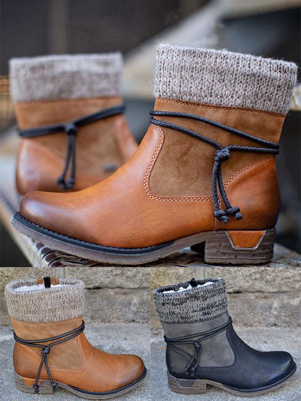 Ladies retro plus wool stitching short boots