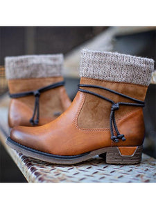 Ladies retro plus wool stitching short boots