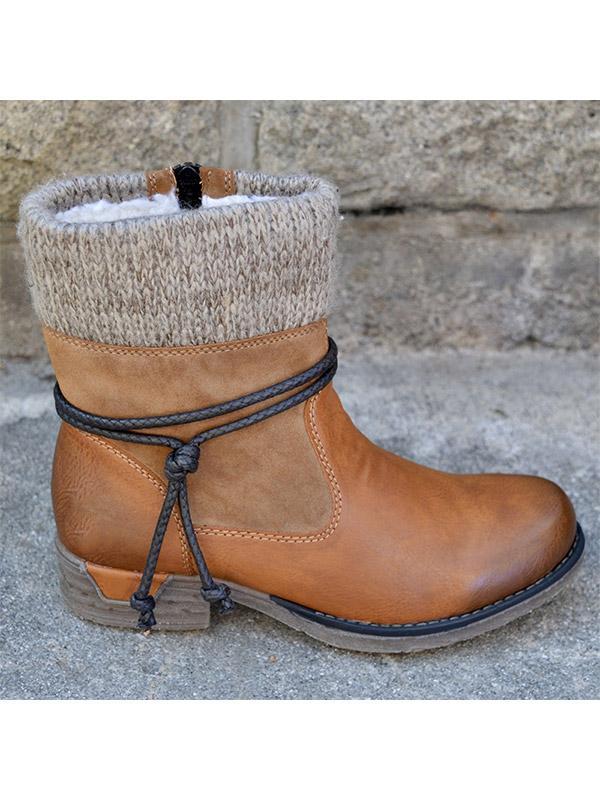 Ladies retro plus wool stitching short boots