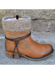 Ladies retro plus wool stitching short boots