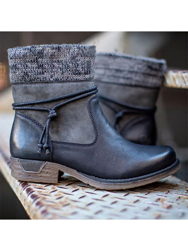 Ladies retro plus wool stitching short boots