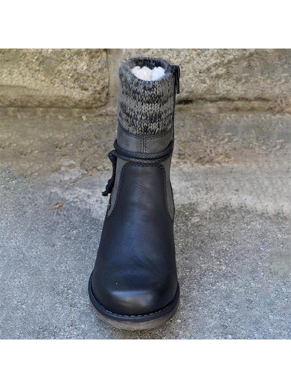Ladies retro plus wool stitching short boots