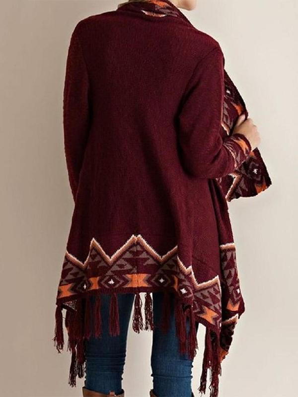 Aztec Tassel Asymmetric Bottom Cardigan