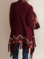Load image into Gallery viewer, Aztec Tassel Asymmetric Bottom Cardigan
