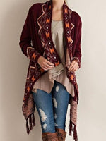 Load image into Gallery viewer, Aztec Tassel Asymmetric Bottom Cardigan
