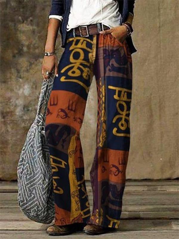 Retro Printed Casual Pants Wide Leg Pants