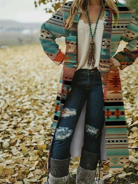 Women's Vintage Western Geometric Print Coats
