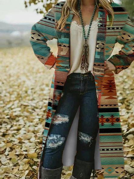 Women's Vintage Western Geometric Print Coats