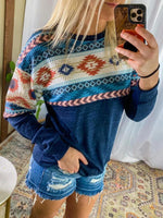 Load image into Gallery viewer, Women&#39;s Loose Retro Ethnic Print Long Sleeve Top
